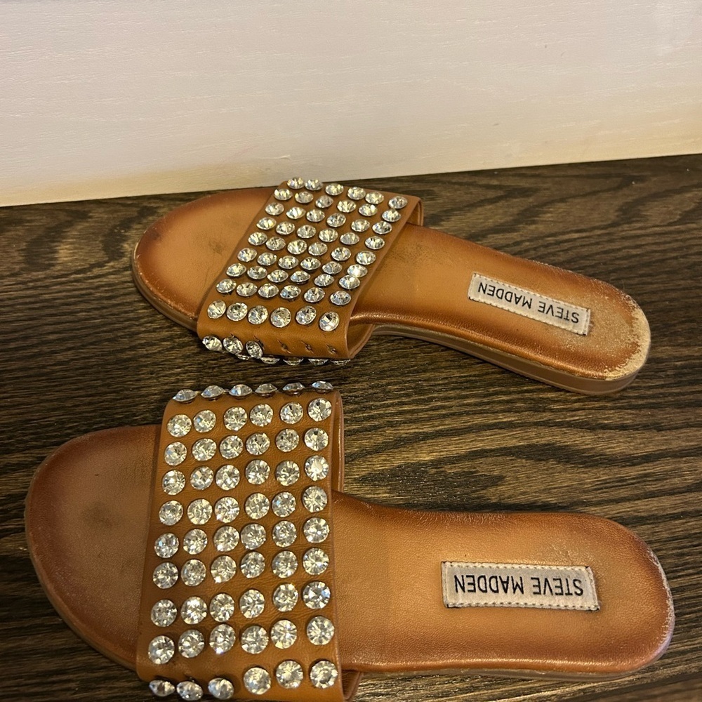 Steve Madden Brown Rhinestone Slide Sandals - Picture 6 of 7